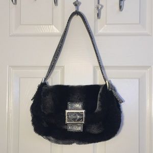 Bebe faux fur black shoulder purse